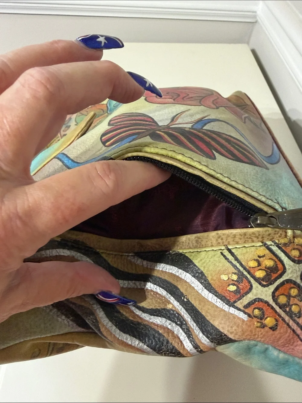 Anna Anuschka Hand-Painted Floral & Butterfly Tote Bag in Multi-Color